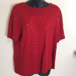 - Oscar De La Renta 100% Silk Sequin Blouse Top Red